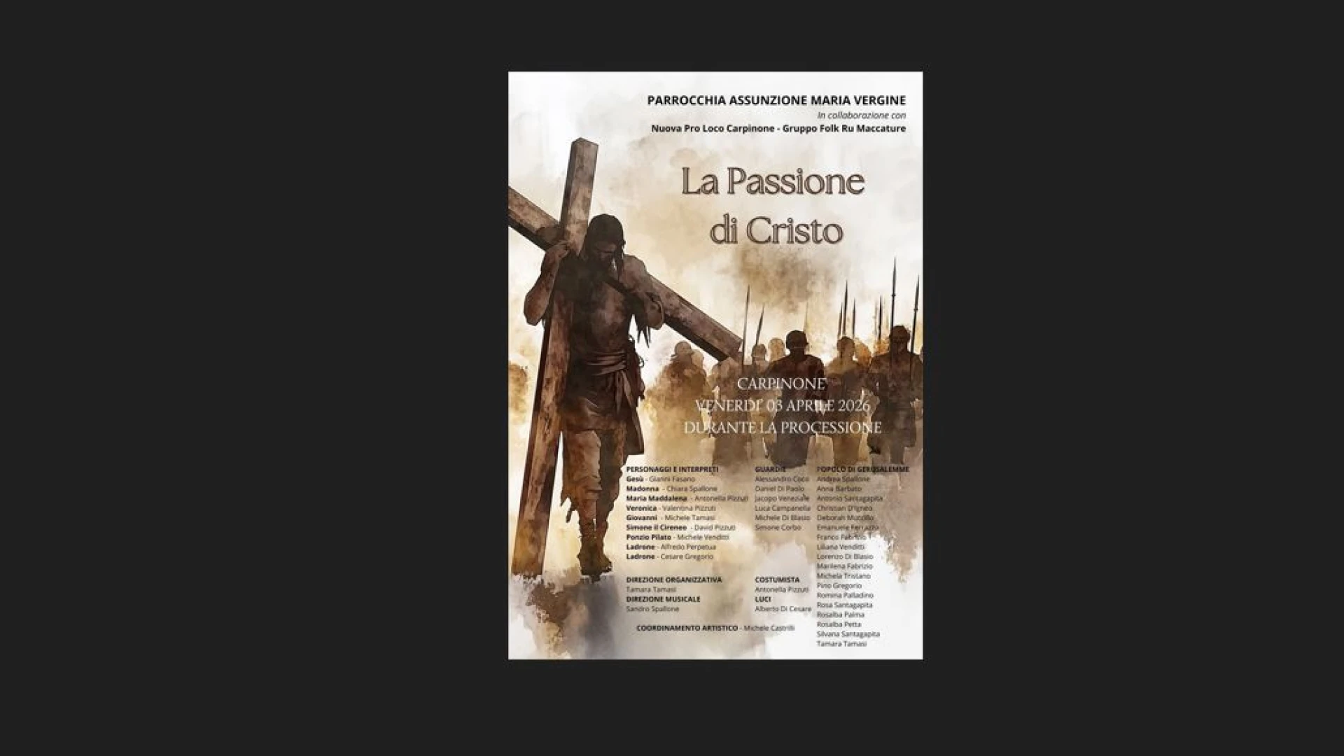 Carpinone: venerdì 3 aprile la rappresentazione della “Passione di Cristo”.